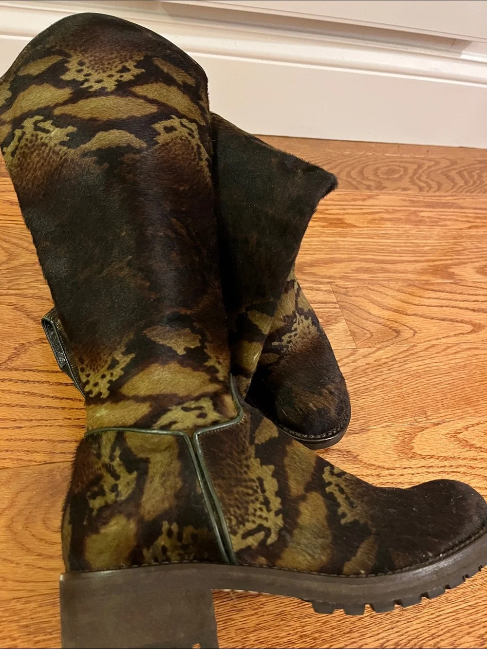 Soft calfskin Italian Women's Tall Patterned Suede Boots in Olive Brown